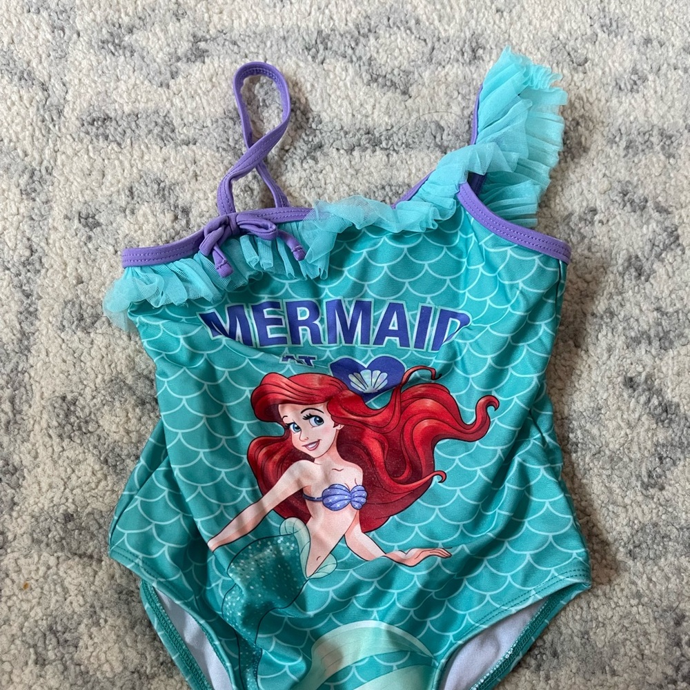 Girls Disney Princess one piece with rash guard top